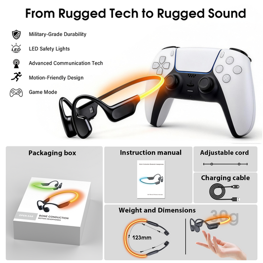 Geryst Bone Conduction Headphones Bluetooth 6.0 Open Ear Headphones with Dual Driver Sound, LED Safety Light, Game Mode & Dual Device Connection, IP67 Sport Headphone for Night Running, Cycling, Workout