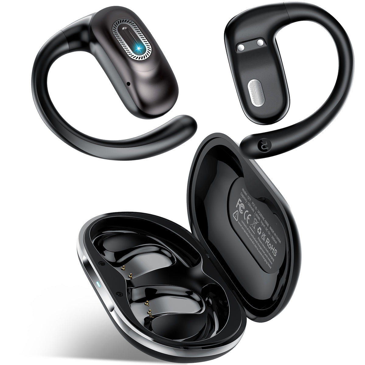 Geryst Open Ear Headphones, Open Earbuds with Comfortable Earhook, 58H Hifi Stereo Bone Conduction Earbuds with Mic, Noise Cancelling, Bluetooth 5.4 Earphones, IP7 Waterproof Wireless Earbuds for Running