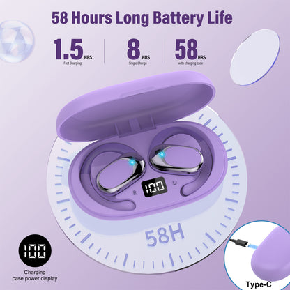 Open Ear Earbuds, Bluetooth 5.4 Headphones, HD Stereo Bass Wireless Earphones with Earhooks, 58Hrs Playtime, IP7 Waterproof for Fitness, Cycling, Sports