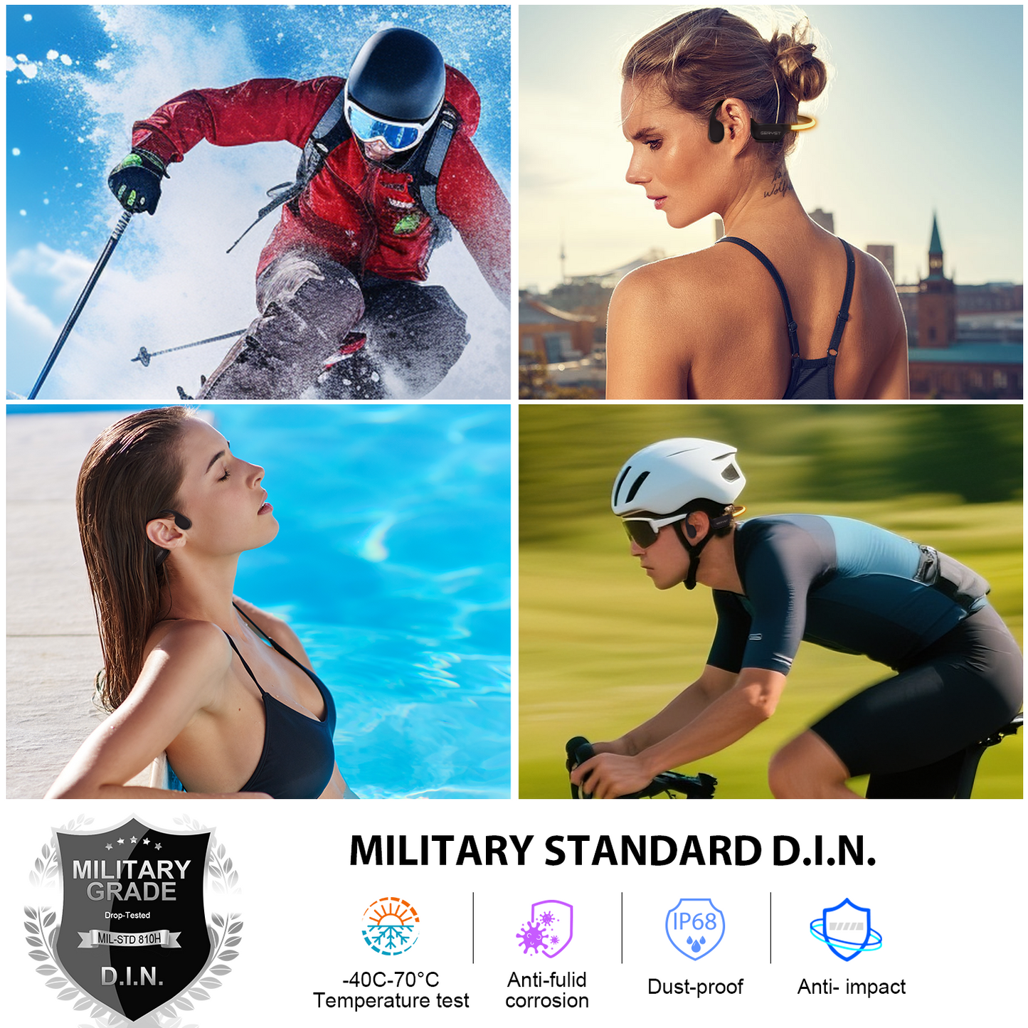 Geryst Bone Conduction Headphones Bluetooth 6.0 Open Ear Headphones with Dual Driver Sound, LED Safety Light, Game Mode & Dual Device Connection, IP67 Sport Headphone for Night Running, Cycling, Workout