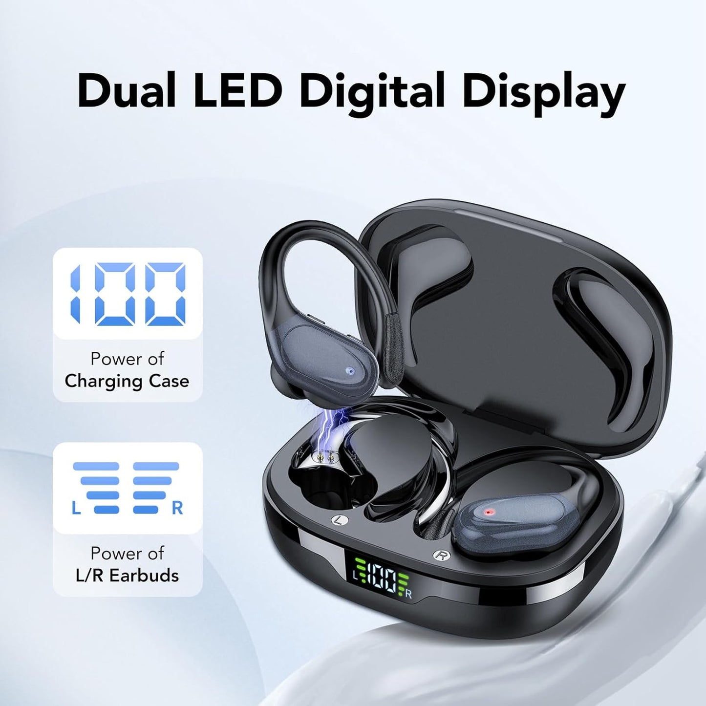KHNIT Wireless Earbuds Bluetooth 5.3 Headphones 60hrs Playtime with Digital Display Sports Wireless Headphones with Earhook Deep Bass IPX7 Waterproof Over-Ear Earbuds for Android iOS Workout
