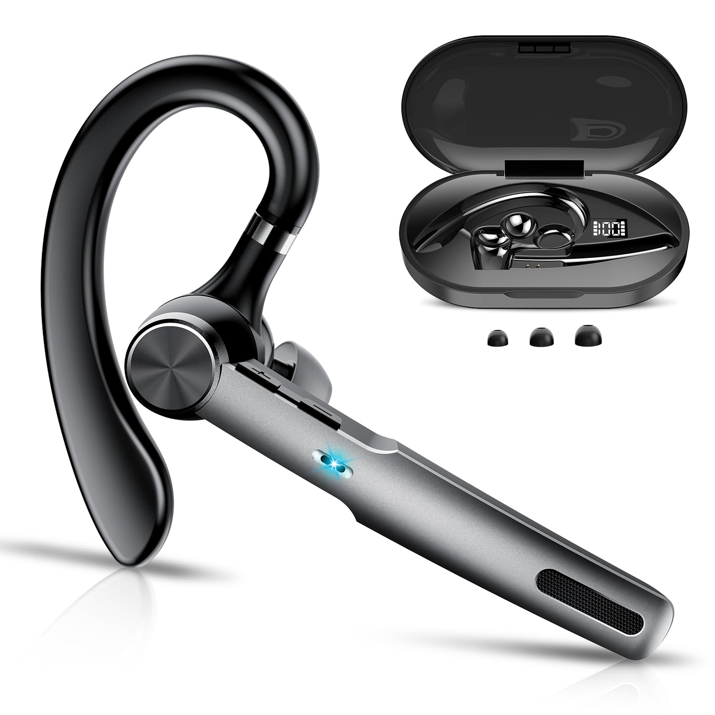 BTOOTOS Bluetooth Headset, Single-Ear Bluetooth Earpiece with ENC Mic with HiFi Stereo Sound, 72 Hours Talking Time Wireless Headset V5.3 with 400mAh Charging Case for iOS Android Cell Phones, Black