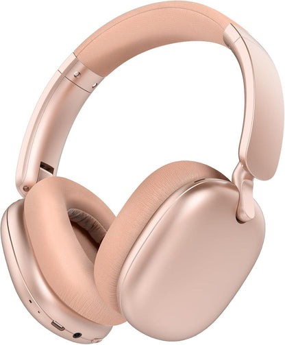 ZHINDVIS Wireless Bluetooth Headphones, 60H Playtime, Lightweight Folding Deep Bass Comfort Fit Ear Cups Headset with Mic for iPad/PC/Home Rose Gold