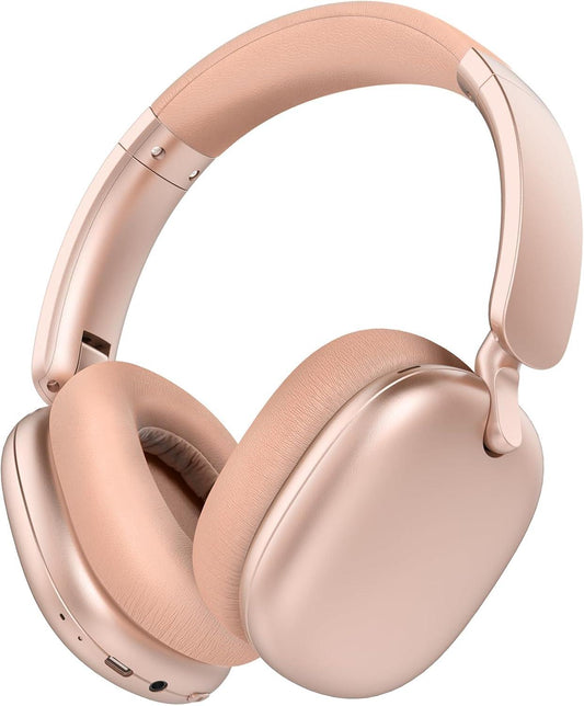 ZHINDVIS Wireless Bluetooth Headphones, 60H Playtime, Lightweight Folding Deep Bass Comfort Fit Ear Cups Headset with Mic for iPad/PC/Home Rose Gold