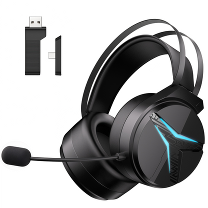 Geryst 2.4GHz Wireless Gaming Headset for PS5/PS4/Switch/PC, Bluetooth Over Ear Gaming Headphones with USB-C Wired Mode, 20ms Low Latency, 50mm Drivers, Noise Cancelling Mic, 40H Battery, Blue LED Lights