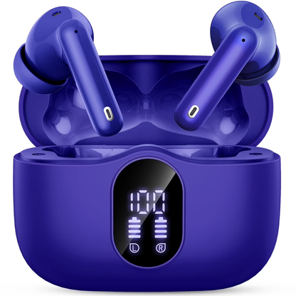 Btootos Wireless Earbuds, Bluetooth 5.4 Headphones Bass Stereo, Ear Buds with Noise Cancelling Mic, LED Display in Ear Earphones Clear Calls, IP7 Waterproof Bluetooth Earbuds for Laptop/Phones, Dark Blue