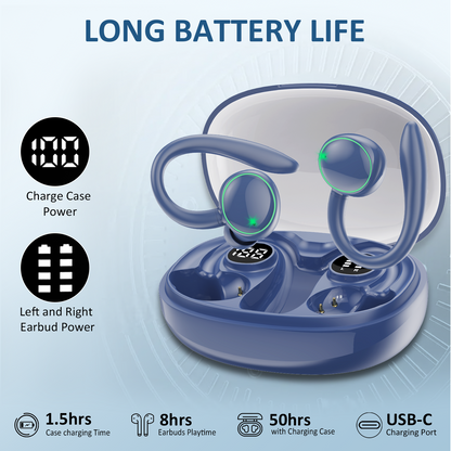 Wireless Earbuds, Bluetooth 5.4 Sports Headphones, 50H Playback Over Ear Earbuds with ENC Noise Cancelling Mic, Deep Bass Fitness Earphones Gym Running Workout with Earhooks, IP7 Waterproof Headset