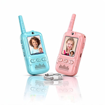 TGGPL Walkie Talkies for Kids Pack of 2, Rechargeable Long Range Two Way Radios Toys for Boys Girls Age 3-5, Outdoor Adventure Camping Hiking, Birthday with Pink Blue Design