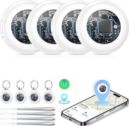 Tukio Bluetooth Tracker, Smart Air Tracker Tags-4 Pack, Key Finder and Item Locator Works with Apple Find My (iOS Only), with Protective Case/Key Ring/Lanyard, Tracker Tag for Keys/Luggage/Wallet, etc.