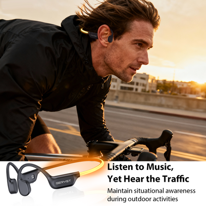 Geryst Bone Conduction Headphones Bluetooth 6.0 Open Ear Headphones with Dual Driver Sound, LED Safety Light, Game Mode & Dual Device Connection, IP67 Sport Headphone for Night Running, Cycling, Workout