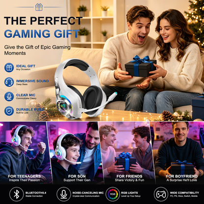 Geryst 2.4GHz Wireless Gaming Headset for PS4/PS5/Switch/PC, Bluetooth Over Ear Headphones with ENC Noise Cancelling Mic,7.1 Stereo Surround Sound, 40mm Drivers, RGB Light, 45H Battery Gaming Headphone
