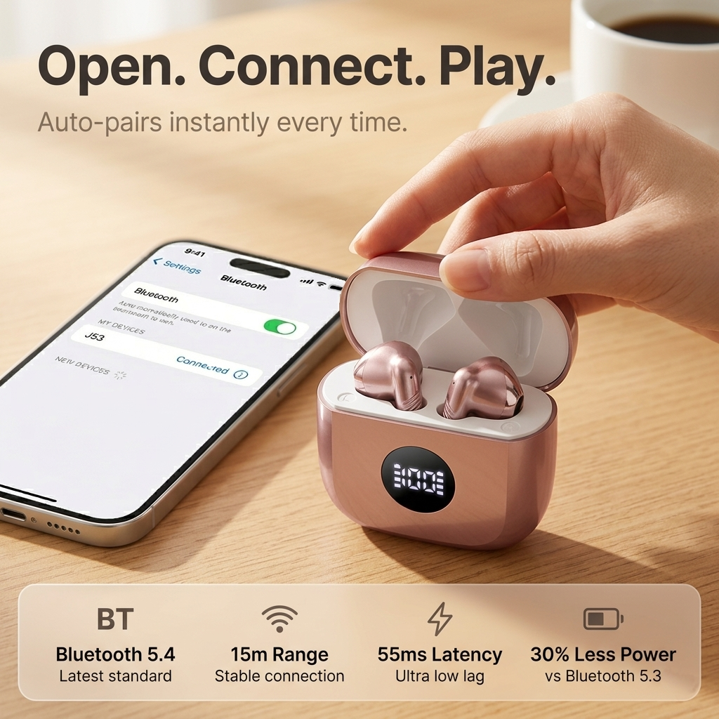 Btootos Wireless Earbuds, Bluetooth 5.4 Ear Buds with 4 ENC Noise Cancelling Mics, 40H Playtime, LED Power Display, 13mm Hi-Fi Stereo, IPX7 Waterproof Headphones for iPhone Android