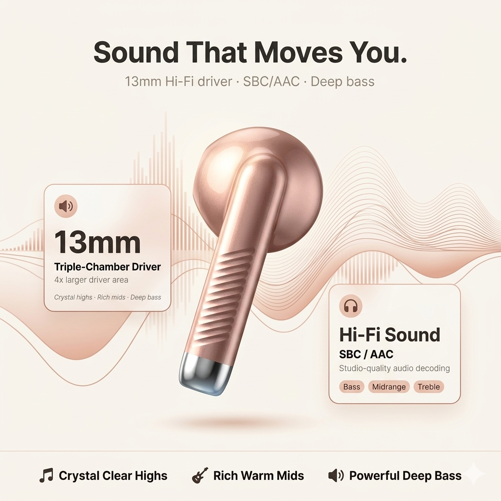 Btootos Wireless Earbuds, Bluetooth 5.4 Ear Buds with 4 ENC Noise Cancelling Mics, 40H Playtime, LED Power Display, 13mm Hi-Fi Stereo, IPX7 Waterproof Headphones for iPhone Android
