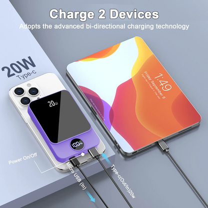 Btootos Magnetic Wireless Portable Charger, 10000mAh Power Bank with PD20w Fast Charging, USB C in&Out Battery Pack, Compatible with Mag-Safe for iPhone 17/16/15/14/13 Series, Samsung, Android, and More