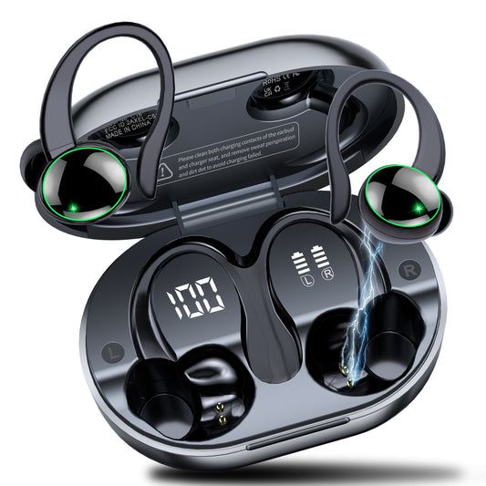 Wireless Earbuds, Bluetooth 5.4 Sports Headphones, 50H Playback Over Ear Earbuds with ENC Noise Cancelling Mic, Deep Bass Fitness Earphones Gym Running Workout with Earhooks, IP7 Waterproof Headset