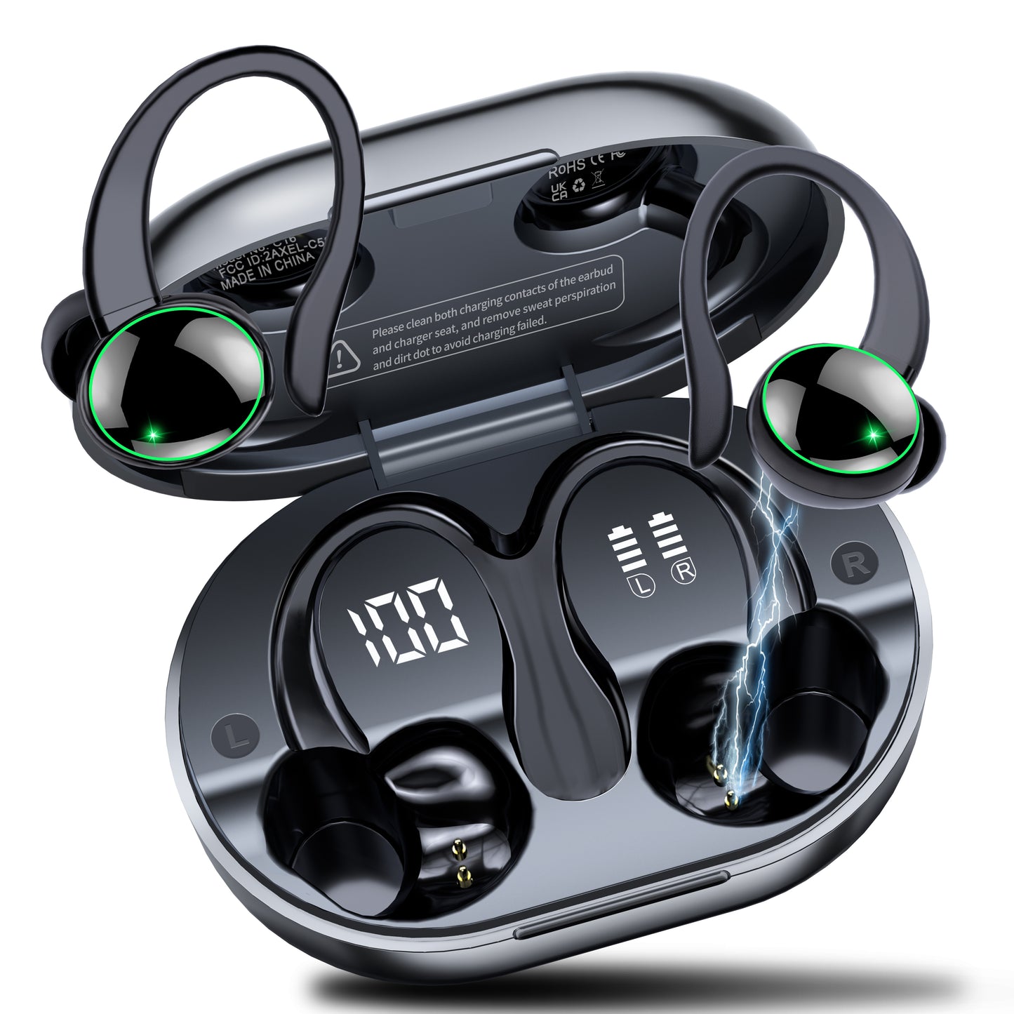 Btootos Wireless Earbuds, Bluetooth 5.4 Sports Headphones, 50H Playback Over Ear Earbuds with ENC Noise Cancelling Mic, Deep Bass Fitness Earphones Gym Running Workout with Earhooks, IP7 Waterproof Headset