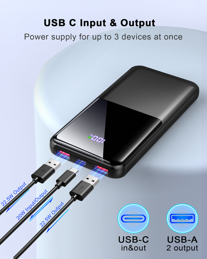 Btootos Portable Charger Power Bank, 10000mAh Mini Portable Battery Fast Charging Battery Pack Travel Essentials, PD 3.0 QC 4.0 External Phone Powerbank for iPhone Android Samsung and USB/USB-C Devices