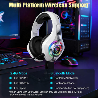 Geryst 2.4GHz Wireless Gaming Headset for PS4/PS5/Switch/PC, Bluetooth Over Ear Headphones with ENC Noise Cancelling Mic,7.1 Stereo Surround Sound, 40mm Drivers, RGB Light, 45H Battery Gaming Headphone