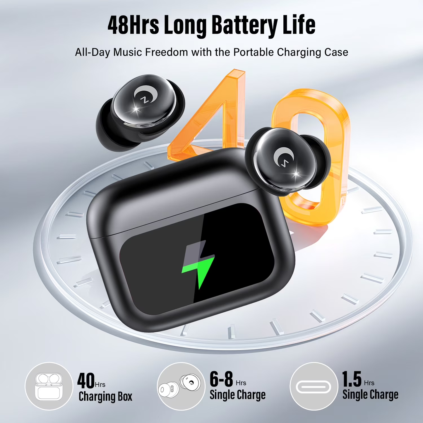 Btootos Sleep Earbuds Bluetooth 5.4 in Ear Smart Touch Screen Headphones, 48H Noise Cancelling Ear Buds with 5 EQ Modes, Mini Wireless Headphones Small Design for Side Sleepers, Clear Calls Earphones, IPX7