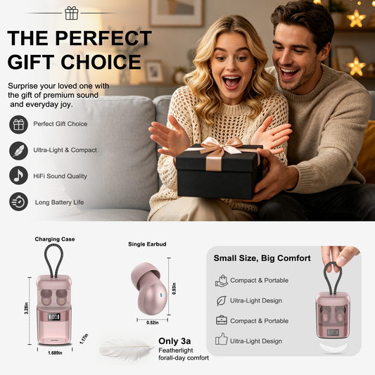Geryst AI Sleep Earbuds Bluetooth 6.0 in Ear, Mini Sleep Headphones with Sleep Monitor and APP, Small Earplugs for Side Sleepers, 48H Playtime Sleep Earphones with Sleep Mode, Personal Alarm, Rosegold