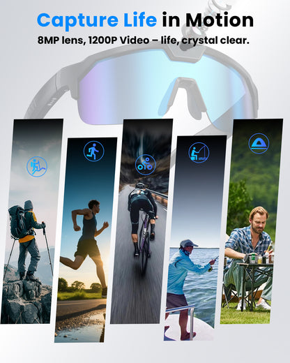Geryst AI Smart Glasses with Camera, Sport AI Camera Glasses with EIS+Gyro Stabilization, Polarized Lenses for Cycling, Dual-Mic Noise Cancelling, IP66 Weatherproof, AI Glasses with Chat GPT