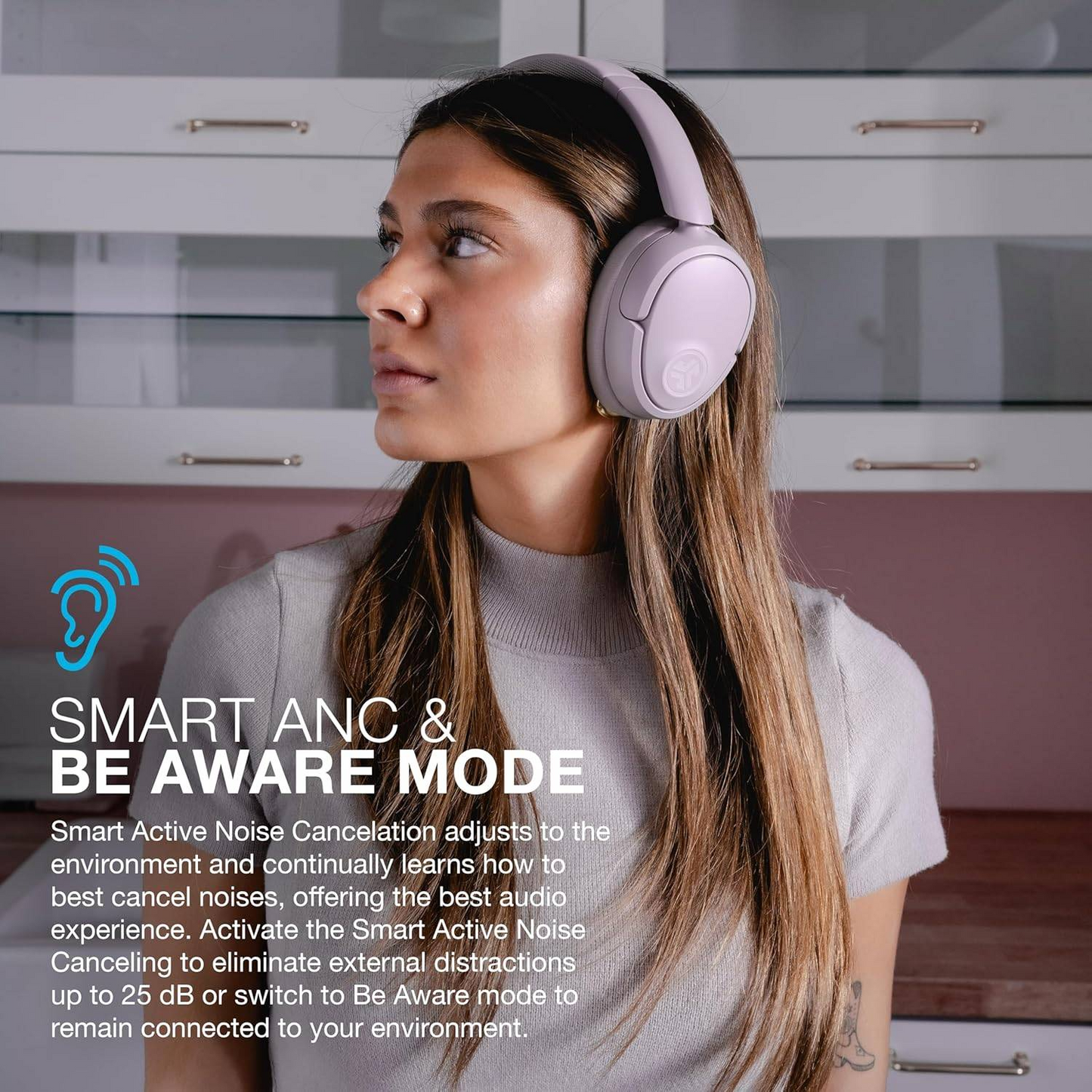GnitNauy Wireless Headphones,Hybrid Active Noise Cancelling, Customizable Sound, Spatial Audio Compatible, Premium Over-Ear Bluetooth Headset