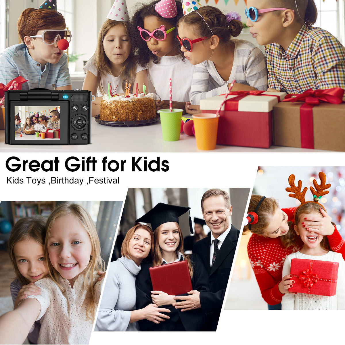 Geryst 4K 64MP Shoot Digital Camera for Kids, Teens, Beginners, Autofocus Point-and-Shoot Camera with 2.4" 180° Flip Screen, 16X Digital Zoom, Anti-Shake, Usb-c Selfie Vlogging Camera for Travel, Gifts