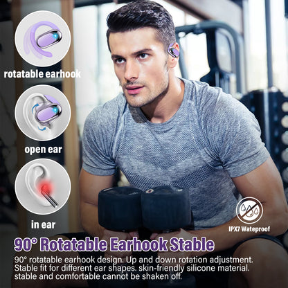 Open Ear Earbuds, Bluetooth 5.4 Headphones, HD Stereo Bass Wireless Earphones with Earhooks, 58Hrs Playtime, IP7 Waterproof for Fitness, Cycling, Sports