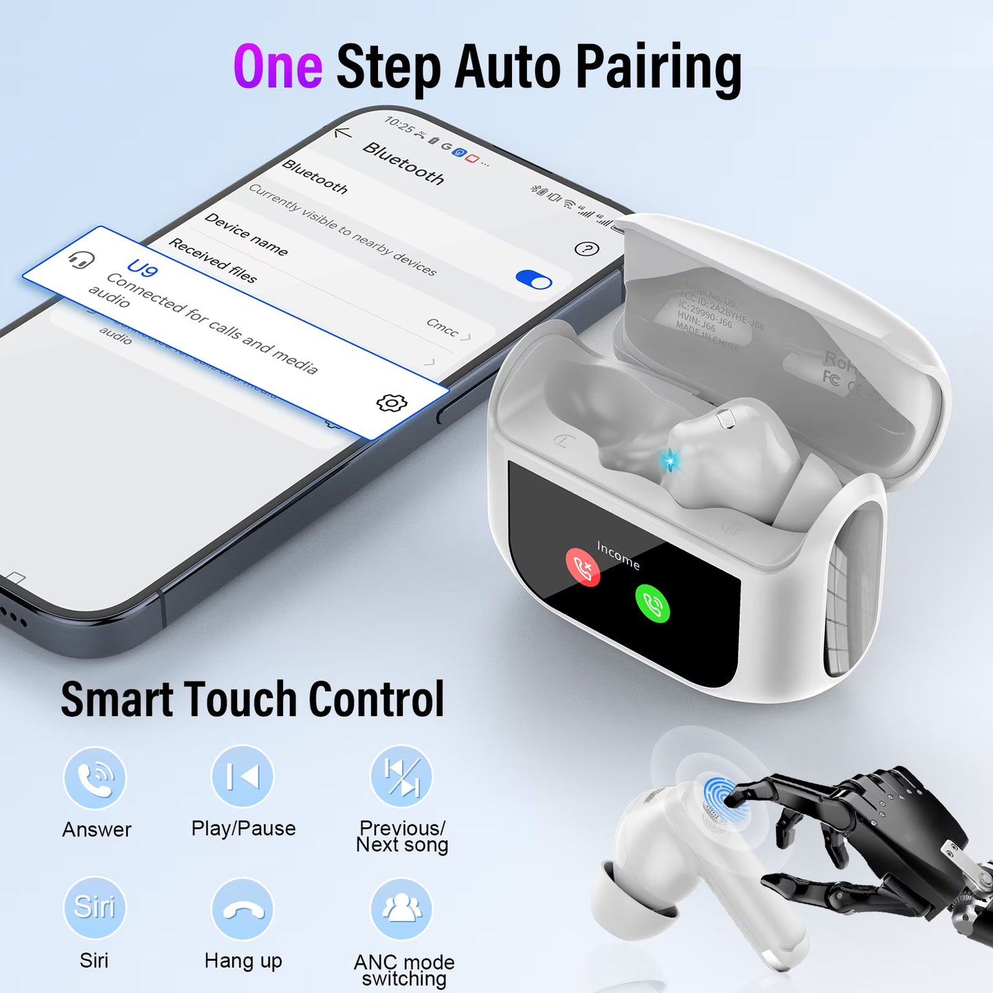 Btootos Touch Screen Wireless Earbuds, Bluetooth 5.4 Ear Buds with Multifunctional with ENC Noise Cancelling MicClear Calls Earphones, 48H Bass Stereo Headphones, IP7 Waterproof Headphones for Workout