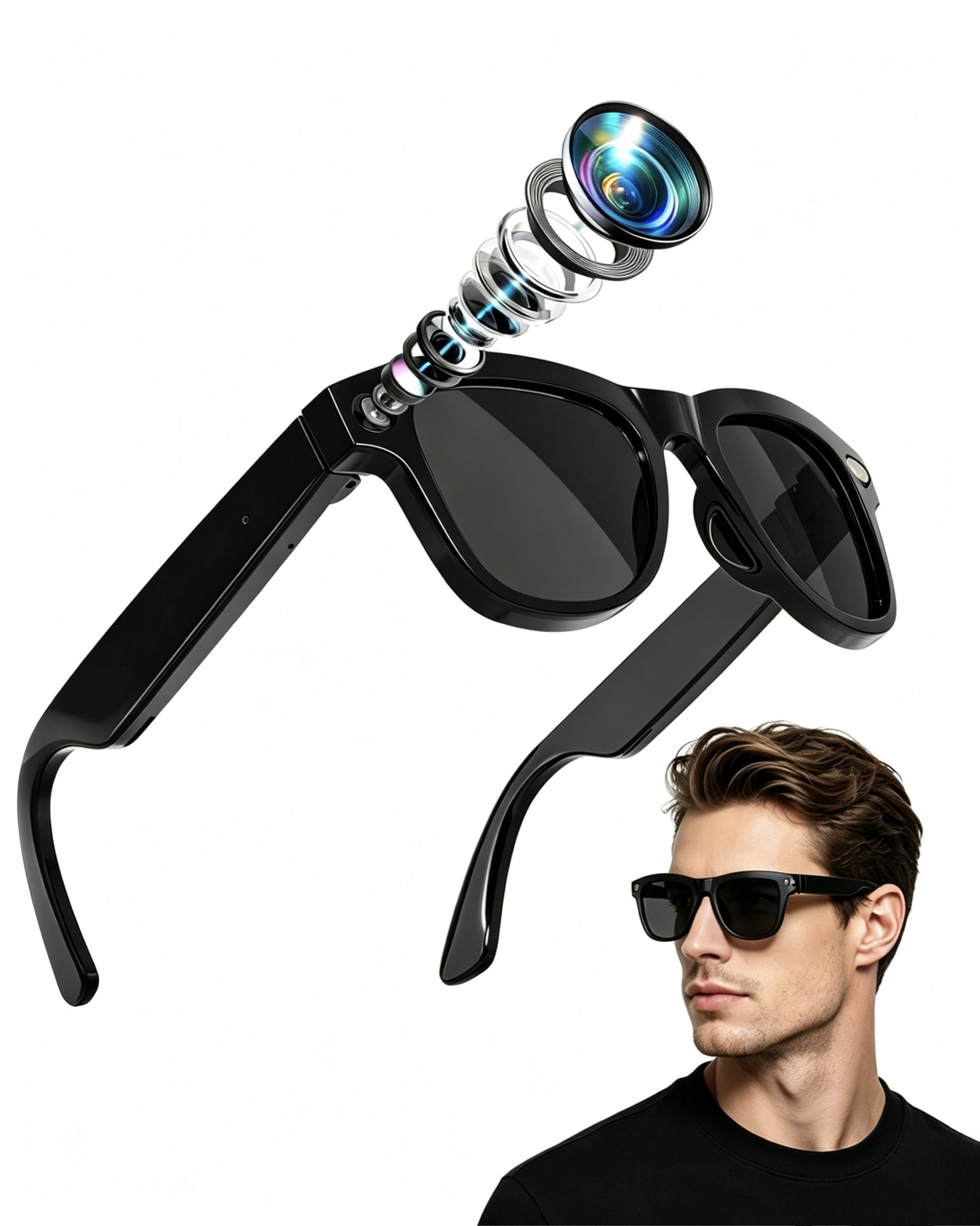 Coucur AI Smart Glasses with Camera, 8MP HD Camera & Video Recording Glasses, 139 Languages Real-Time Translation, ChatGPT Voice Assistant, Open-Ear Audio, Blue Light Blocking for Travel, Meetings &Vlog