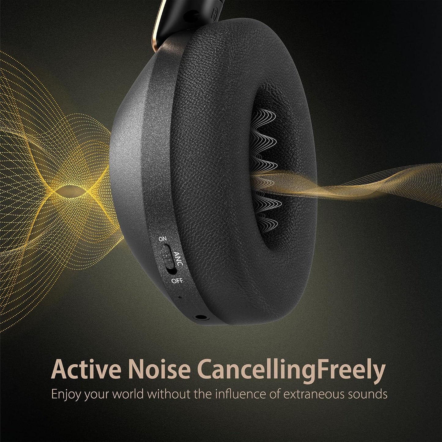 VEKJ Active Noise Cancelling Headphones, 100H Playtime Headphones Wireless Bluetooth, Audio headphones with Microphone, Over- Ear Wireless Headphone with Deep Bass,Fast Charging for Travel,Office,Home