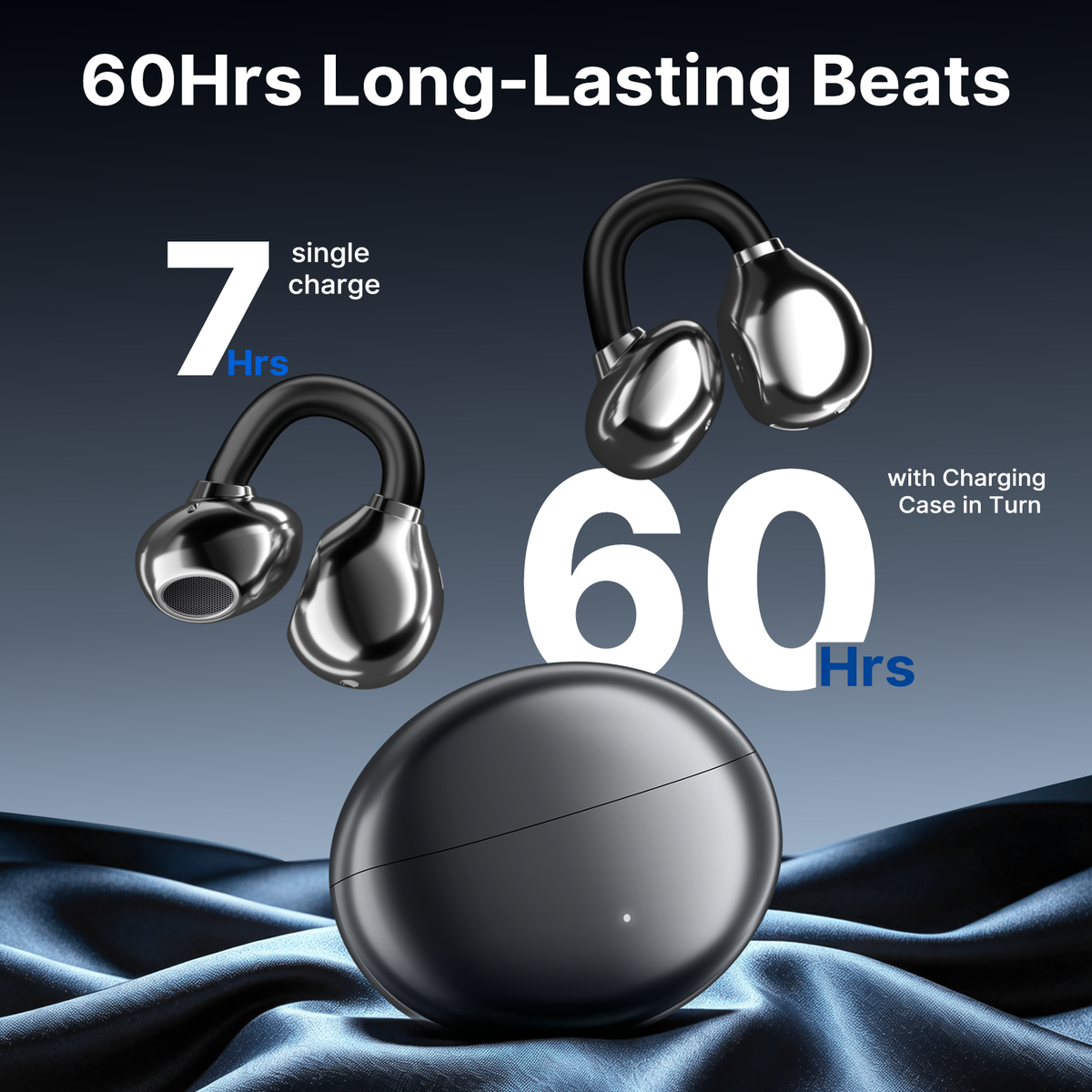 BTOOTOS Clip on Earbuds Bluetooth 5.4, Open Ear earbuds Wireless with Mic, Lightweight Comfort, Small-Ear Friendly Bluetooth Earbuds, 60H Sport Ear Buds, IP7 Waterproof Noise Cancelling Headphones, Black