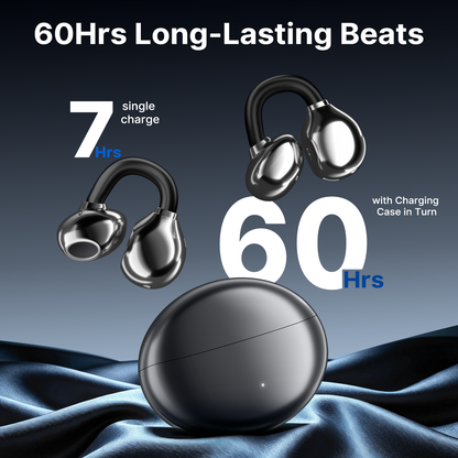 BTOOTOS Clip on Earbuds Bluetooth 5.4, Open Ear earbuds Wireless with Mic, Lightweight Comfort, Small-Ear Friendly Bluetooth Earbuds, 60H Sport Ear Buds, IP7 Waterproof Noise Cancelling Headphones, Black