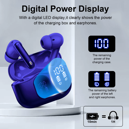 Btootos Wireless Earbuds, Bluetooth 5.4 Headphones Bass Stereo, Ear Buds with Noise Cancelling Mic, LED Display in Ear Earphones Clear Calls, IP7 Waterproof Bluetooth Earbuds for Laptop/Phones, Dark Blue