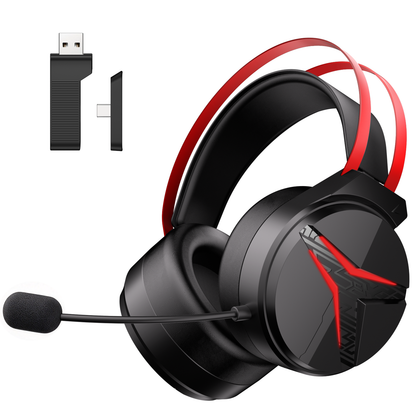 Geryst 2.4GHz Wireless Gaming Headset for PS5/PS4/Switch/PC, Bluetooth Over Ear Gaming Headphones with USB-C Wired Mode, 20ms Low Latency, 50mm Drivers, Noise Cancelling Mic, 40H Battery, Red LED Lights