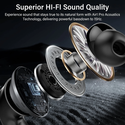 Wireless Earbuds Bluetooth 5.4 Headphone 48H Deep Bass LED Power Display Earphones with 4 Mic Clear Call Ear Buds Noise Cancelling IPX7 Waterproof in-Ear Earbuds for iPhone Android Black