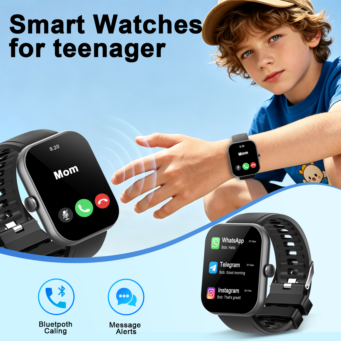 Geryst Smart Watch Fits for Android and iPhone, 1.96" HD Smartwatch for Men Women Bluetooth Answer/Make Calls/110+ Sports Modes/Message Reminder/Sleep, IP68 Waterproof Fitness Tracker, Perfect Gift（Black）