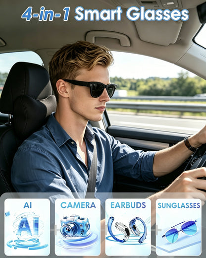 Coucur AI Smart Glasses with Camera, 8MP HD Camera & Video Recording Glasses, 139 Languages Real-Time Translation, ChatGPT Voice Assistant, Open-Ear Audio, Blue Light Blocking for Travel, Meetings &Vlog