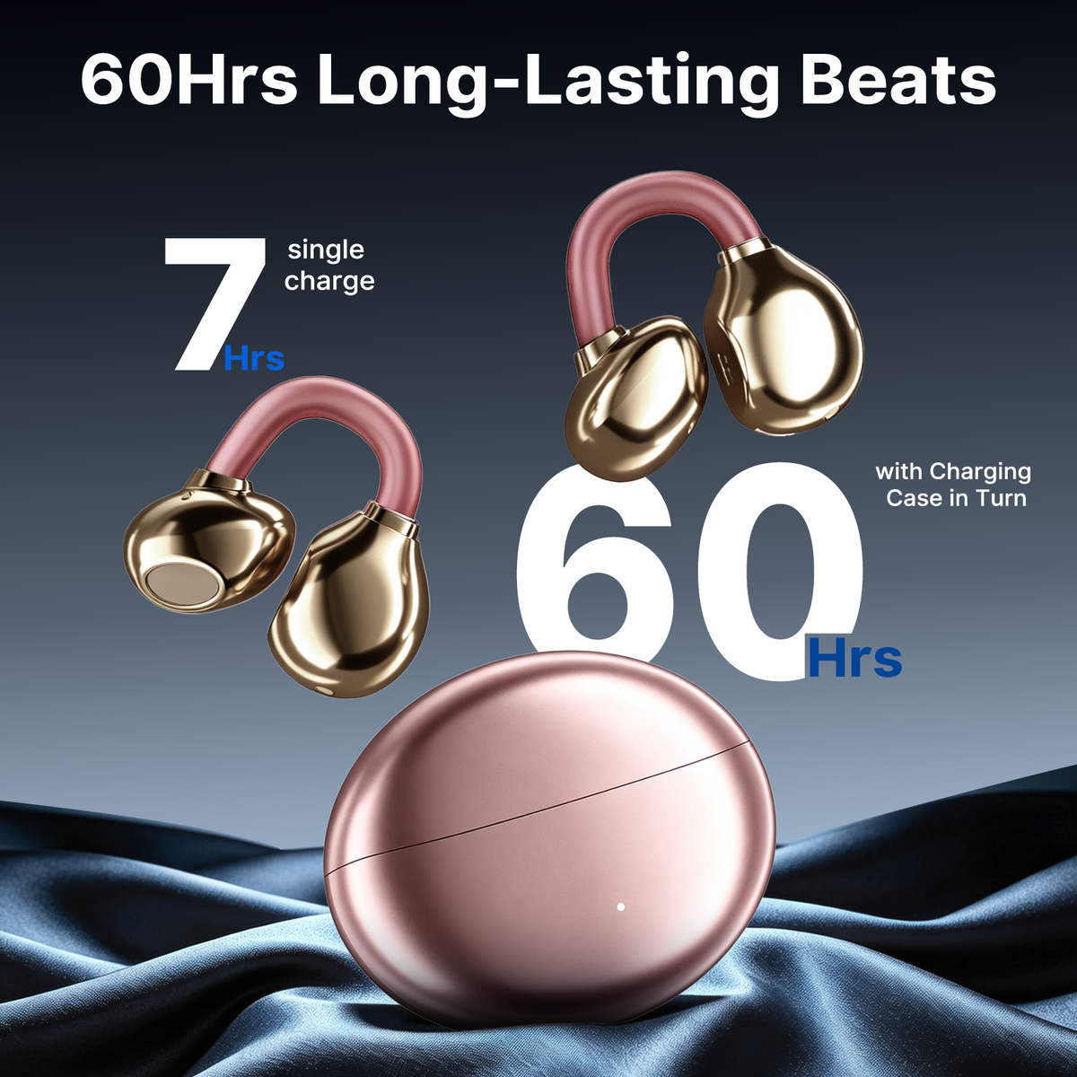 Btootos Clip on Earbuds Bluetooth 5.4, Open Ear earbuds Wireless with Mic, Lightweight Comfort, Small-Ear Friendly Bluetooth Earbuds, 60H Sport Ear Buds, IP7 Waterproof Noise Cancelling Headphones, Rose Gold