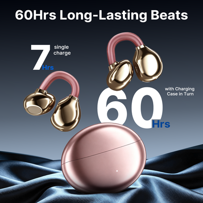 Btootos Clip on Earbuds Bluetooth 5.4, Open Ear earbuds Wireless with Mic, Lightweight Comfort, Small-Ear Friendly Bluetooth Earbuds, 60H Sport Ear Buds, IP7 Waterproof Noise Cancelling Headphones, Rose Gold