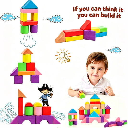 TGGPL Wooden Building Blocks, 50-Piece Set of Sorting & Stacking Toys, Montessori Wood Block Gifts For Preschool Boys & Girls, Classic Toddler Toys for Girls & Boys Ages 2+