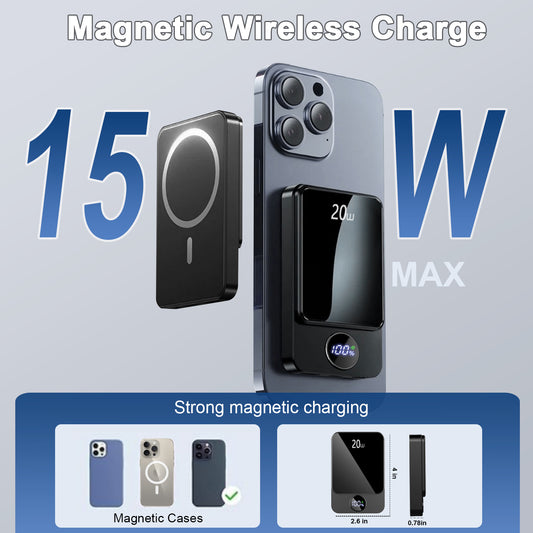 Magnetic Wireless Portable Charger, 10000mAh Power Bank with PD20w Fast Charging, USB C in&Out Battery Pack, Compatible with Mag-Safe for iPhone 16/15/14/13/12 Series, Samsung, Android, and More