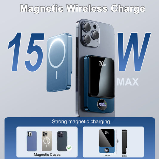 Magnetic Wireless Portable Charger, 10000mAh Power Bank with PD20w Fast Charging, USB C in&Out Battery Pack, Compatible with Mag-Safe for iPhone 16/15/14/13/12 Series, Samsung, Android, and More