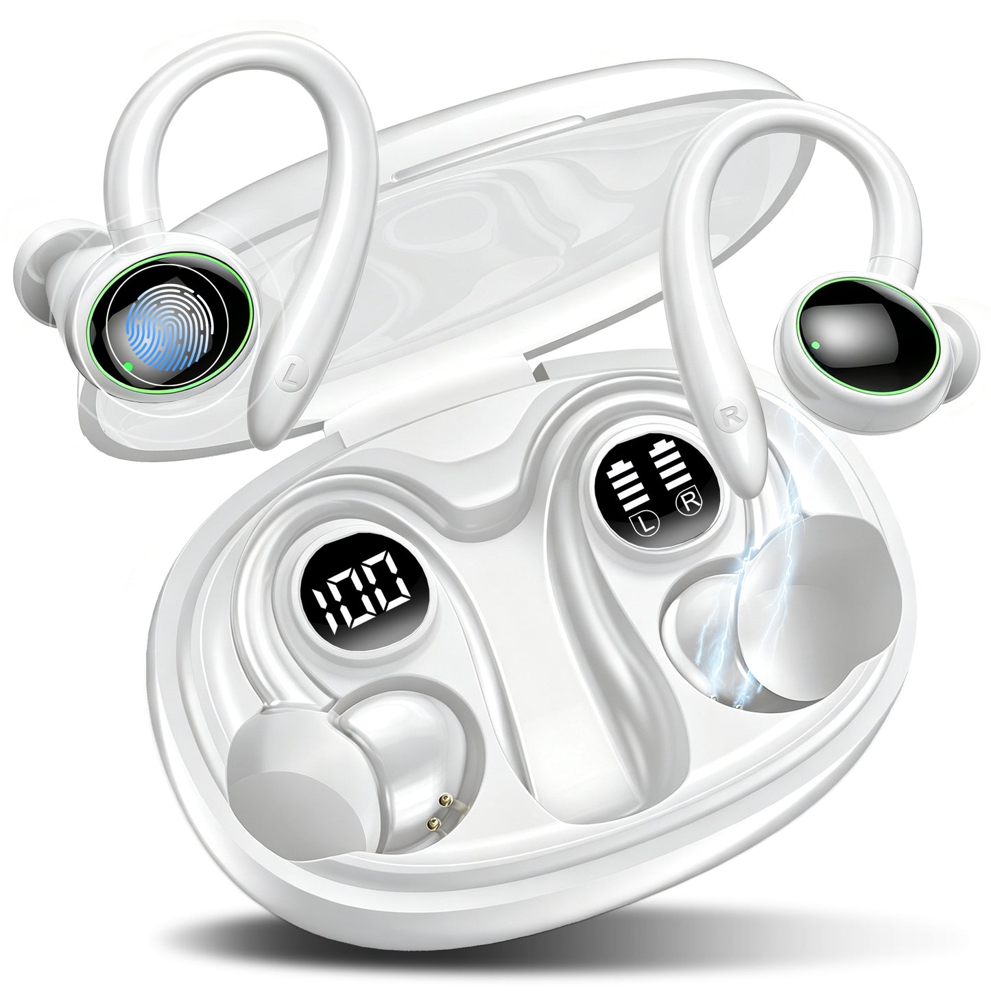 Wireless Earbuds, Bluetooth 5.4 Sports Headphones, 50H Playback Over Ear Earbuds with ENC Noise Cancelling Mic, Deep Bass Fitness Earphones Gym Running Workout with Earhooks, IP7 Waterproof Headset