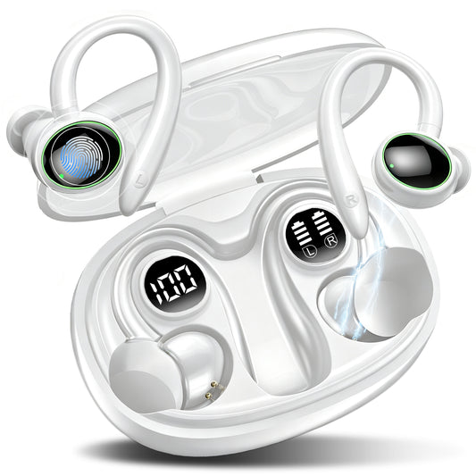 Wireless Earbuds, Bluetooth 5.4 Sports Headphones, 50H Playback Over Ear Earbuds with ENC Noise Cancelling Mic, Deep Bass Fitness Earphones Gym Running Workout with Earhooks, IP7 Waterproof Headset