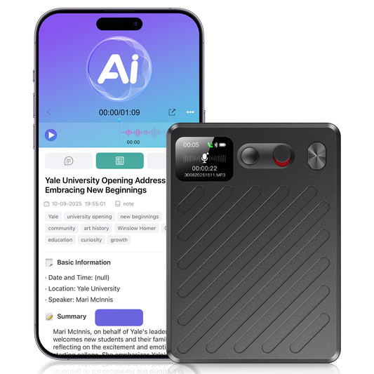 Geryst AI Voice Recorder, Real-Time Transcribe & Summarize, Real time translation of audio and video, Noise Cancellation Technology, 132 Languages, 100H Continious Record, for Meetings, Lectures, Calls 64GB