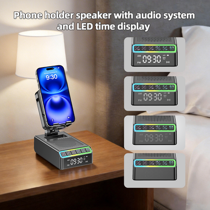 Wireless Induction Speaker/Phone Stand,9-in-1 Bluetooth 6.0 Speaker | (Landscape/Portrait)Induction,Stereo Sound,Adjustable Phone Holder,RGB/Alarm Clock,Home Office,Gifts for Men Women