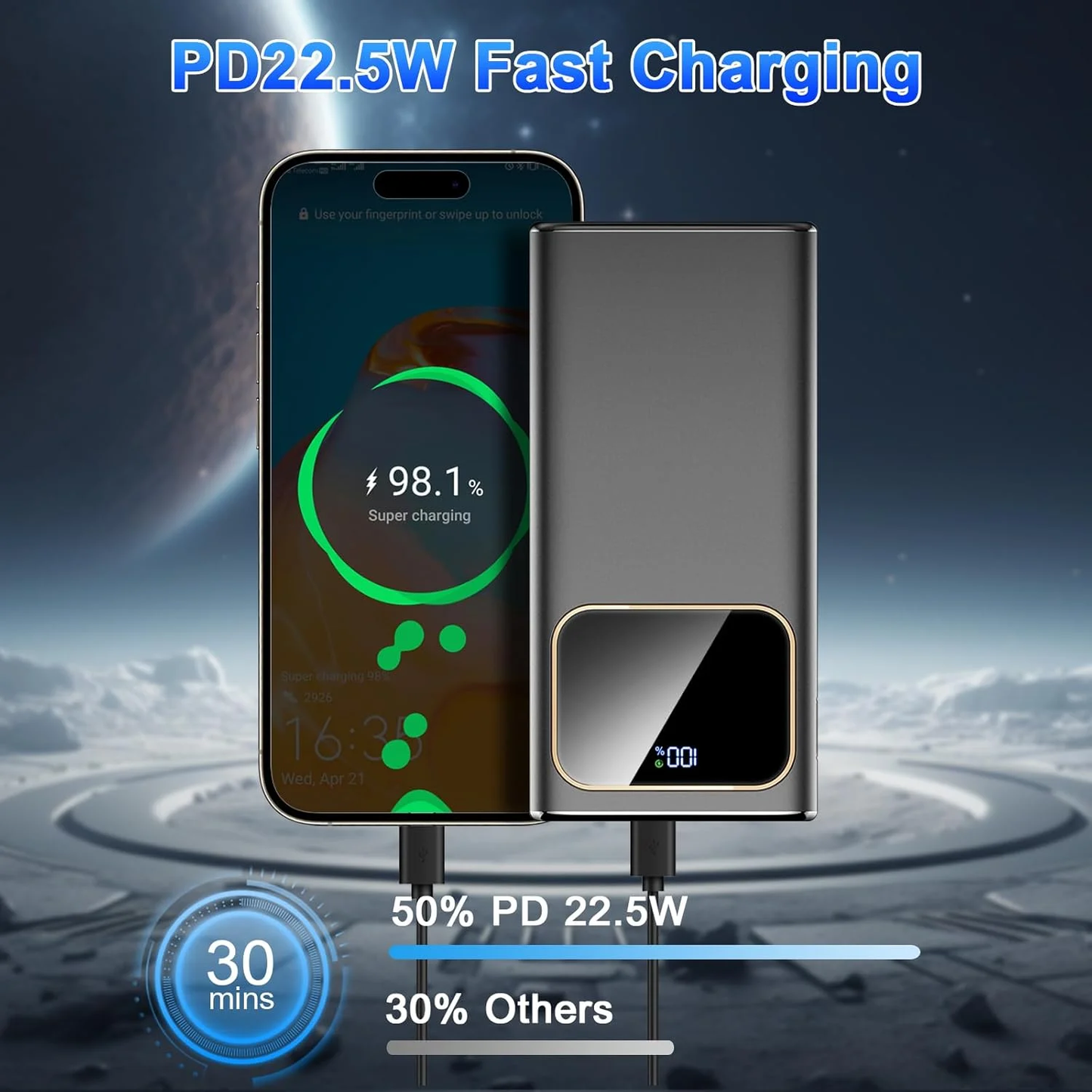Btootos Portable Charger, 20000mah Power Bank, 22.5W Fast Charging Battery Pack with Usb-c/Usb-a Output, Digital Display Portable Phone Charger for iPhone 17/16/15/14/13 Pro Samsung Google LG iPad AirPods