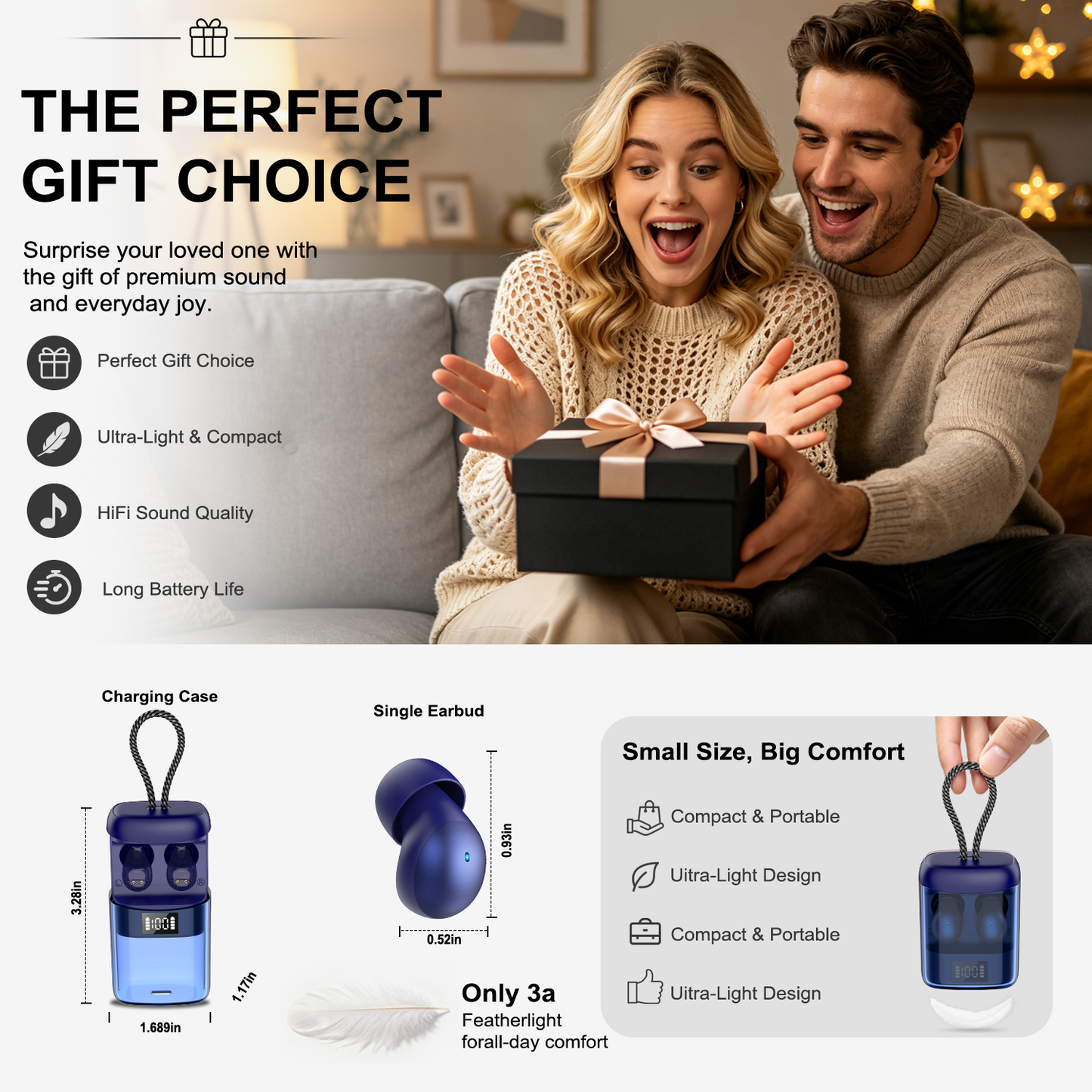 Geryst AI Sleep Earbuds Bluetooth 6.0 in Ear, Mini Sleep Headphones with Sleep Monitor and APP, Small Earplugs for Side Sleepers, 48H Playtime Sleep Earphones with Sleep Mode, Personal Alarm, Blue