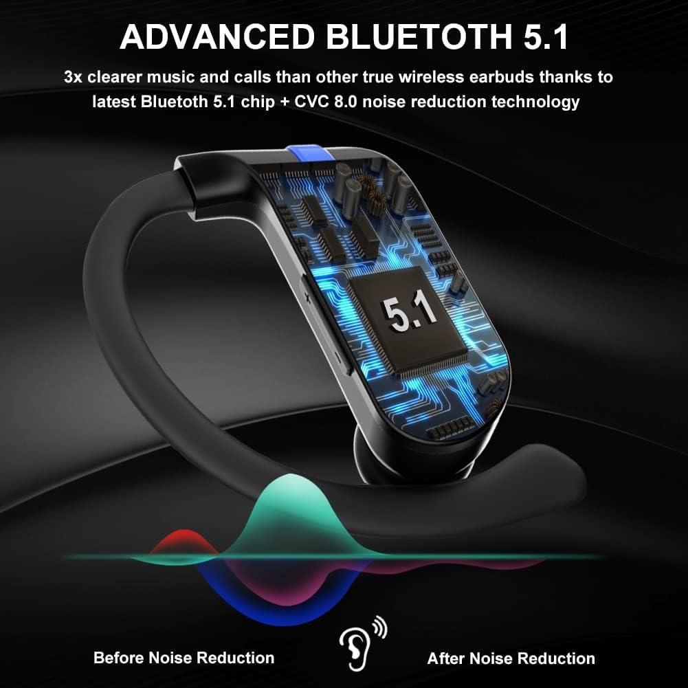 Dyurwa Bluetooth 5.1 Wireless Headphones Sports Earphones in Ear Noise Cancelling Earbuds with Mic Deep Bass Sport Earhooks IP7 Waterproof 40H Playtime Headset for Running Sports